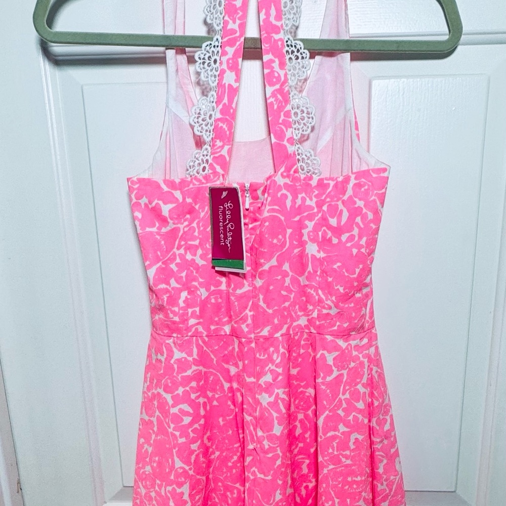 Lilly Pulitzer Pink Floral Fit & Flare Dress NWT Lace Back Size 00
